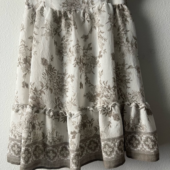 Blu Pepper Cream Midi Dress with Brown Floral Print and Puff Sleeves, Size M - Picture 3 of 7